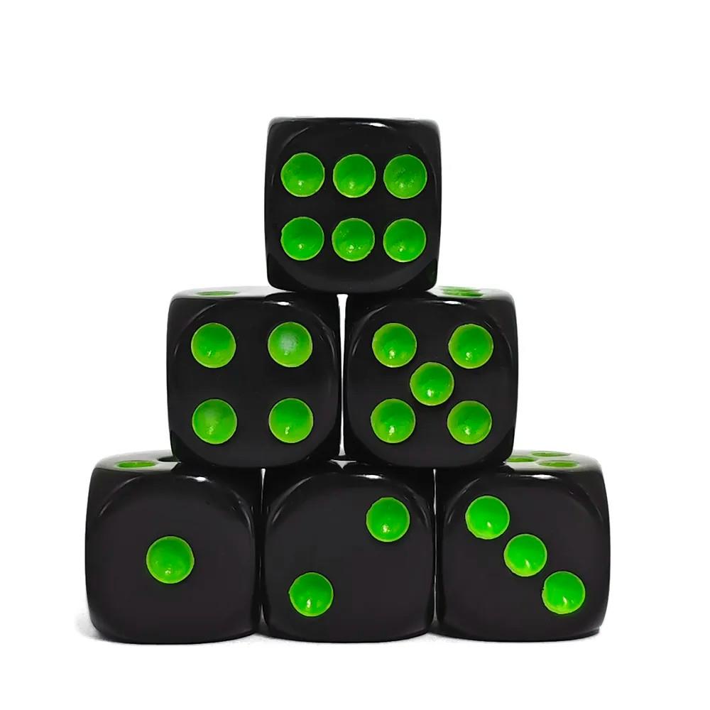 30pcs D6 16mm Dice Acrylic Pips Green Font Black