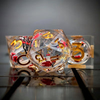 Thumbnail for 7pcs Dice Sharp Filled Liquid Wintersweet Flower Gold Font Red White
