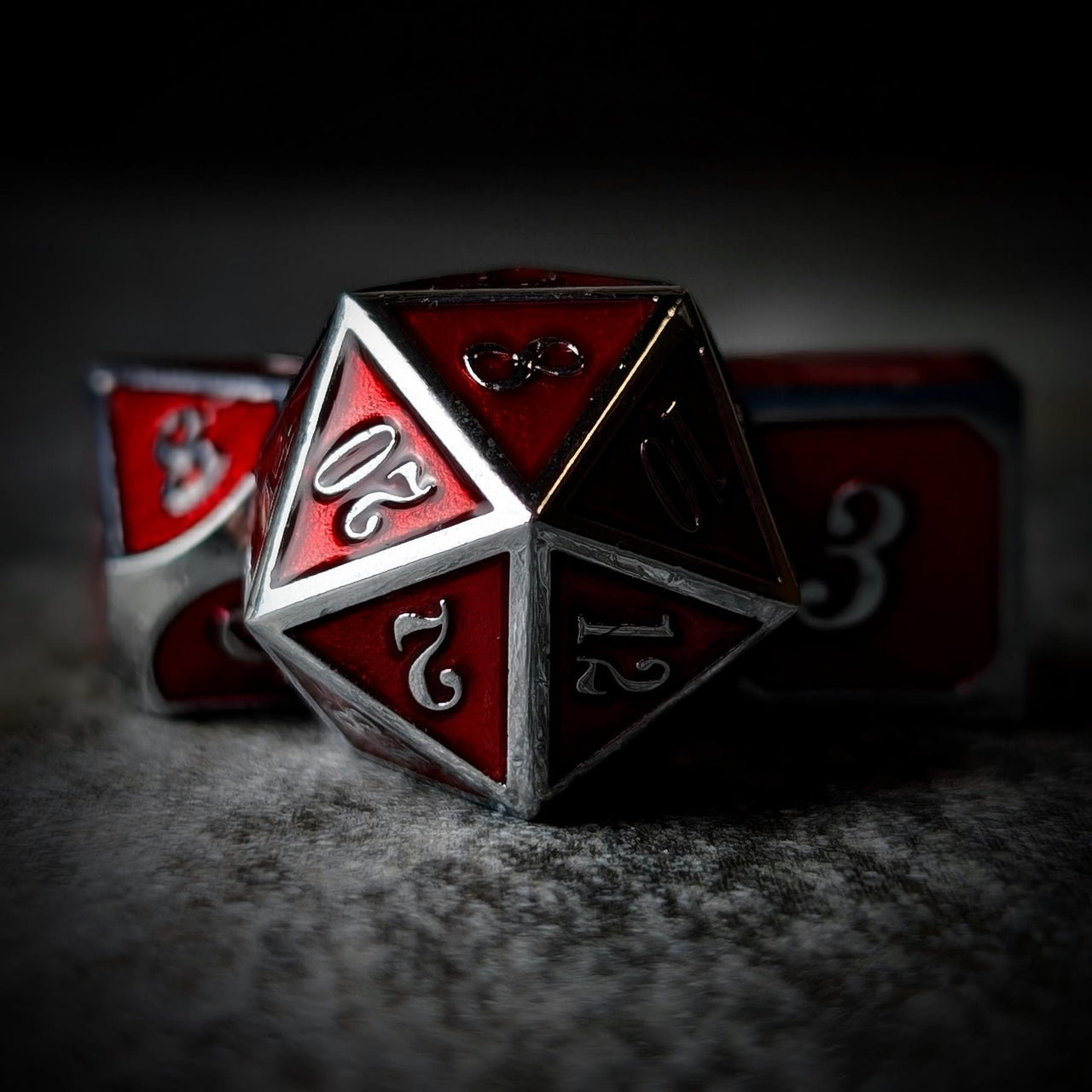 Red Enamel in Silver Metal - 7pcs RPG Dice Set