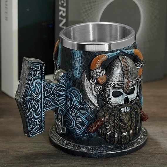 Blue, Black & Silver Viking Hammer Mug - Novelty