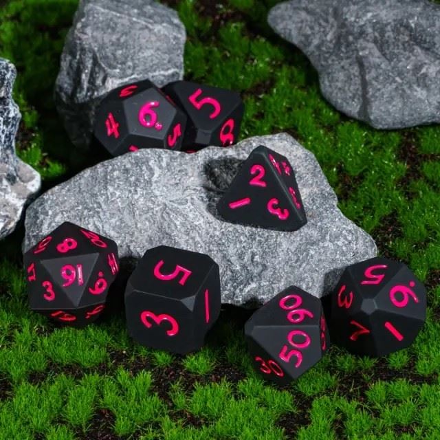 Red on Solid Black Silicone - 7pcs RPG Full Dice Set