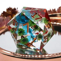 Thumbnail for D20 Dice Sharp 33mm Flowers Copper Font Green Blue