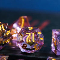 Thumbnail for Green Glitter in Purple & Clear Liquid Filled Sharp Resin - 7pcs RPG Dice Set