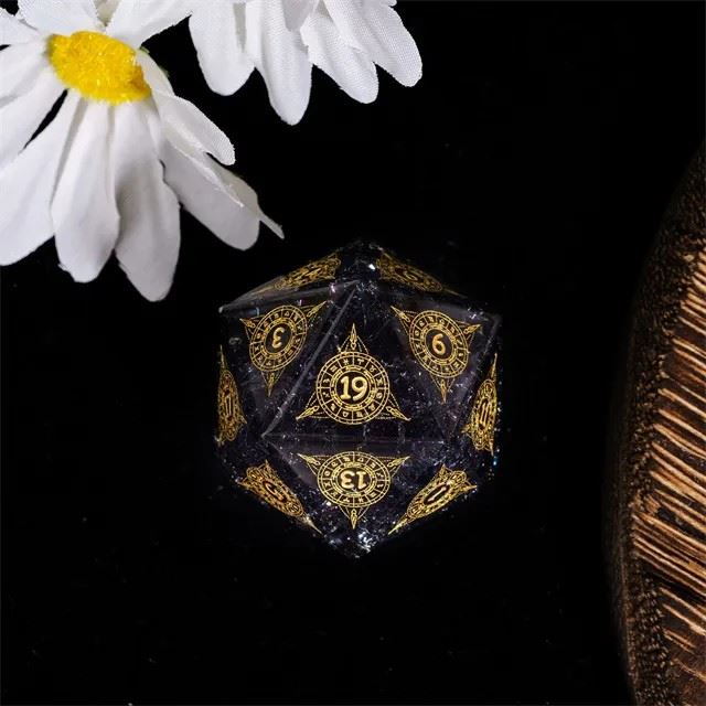 Astrology on Cracked Black Glass - D20 RPG Dice