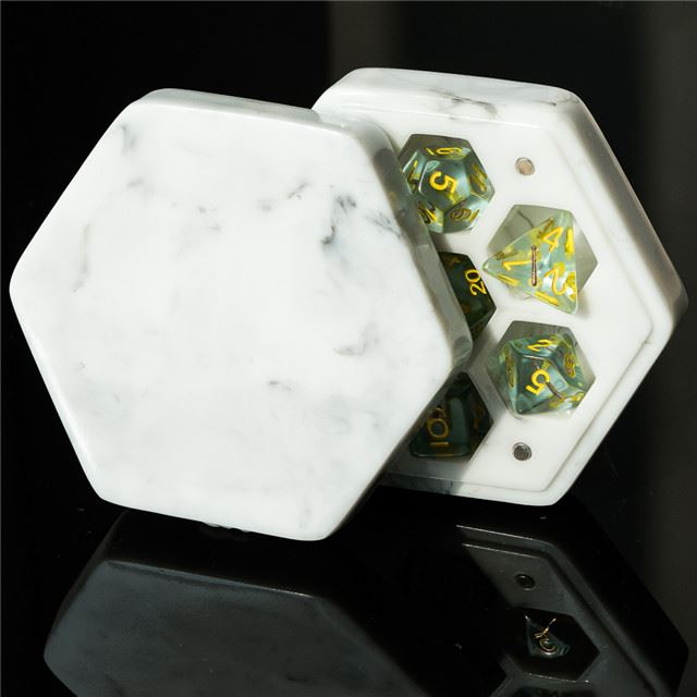 White Marble Resin with 7 Slots - Dice Storage