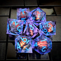 Thumbnail for Red Dragon Eye Ball in Clear & Purple Filled Sharp Resin - 7pcs RPG Dice Set