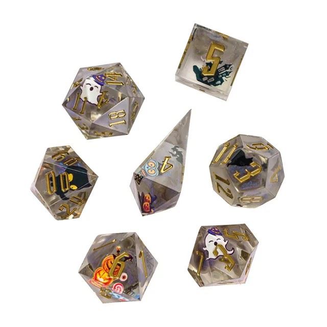 Halloween Spooky in Grey Filled Sharp Resin - 7pcs RPG Dice Set