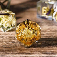 Thumbnail for Yellow Flower in Clear Filled Sharp Resin - 7pcs RPG Dice Set