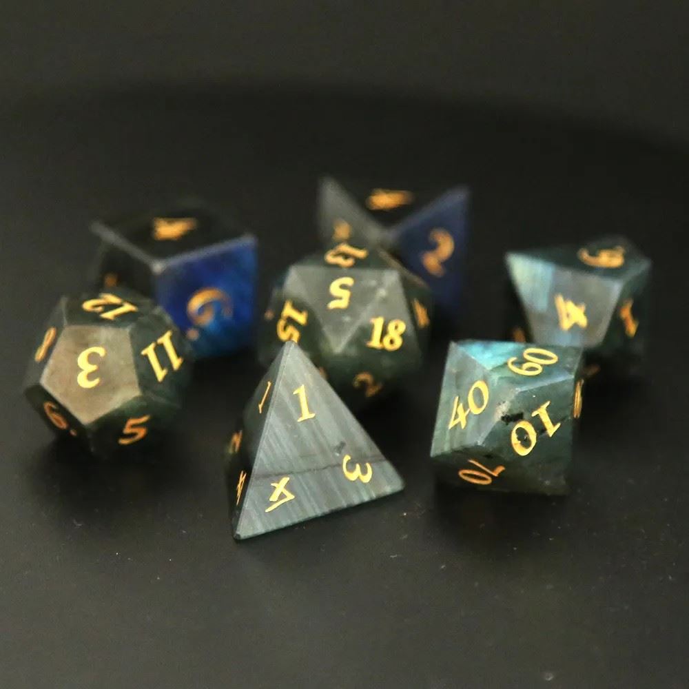 Blue Labradorite Gemstone - 7pcs RPG Dice Set