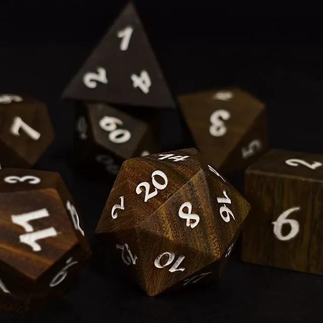 7pcs Dice Wooden Walnut White Font Brown