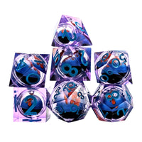 Thumbnail for 7pcs Dice Sharp Filled Liquid Fish Blue Font Blue Clear