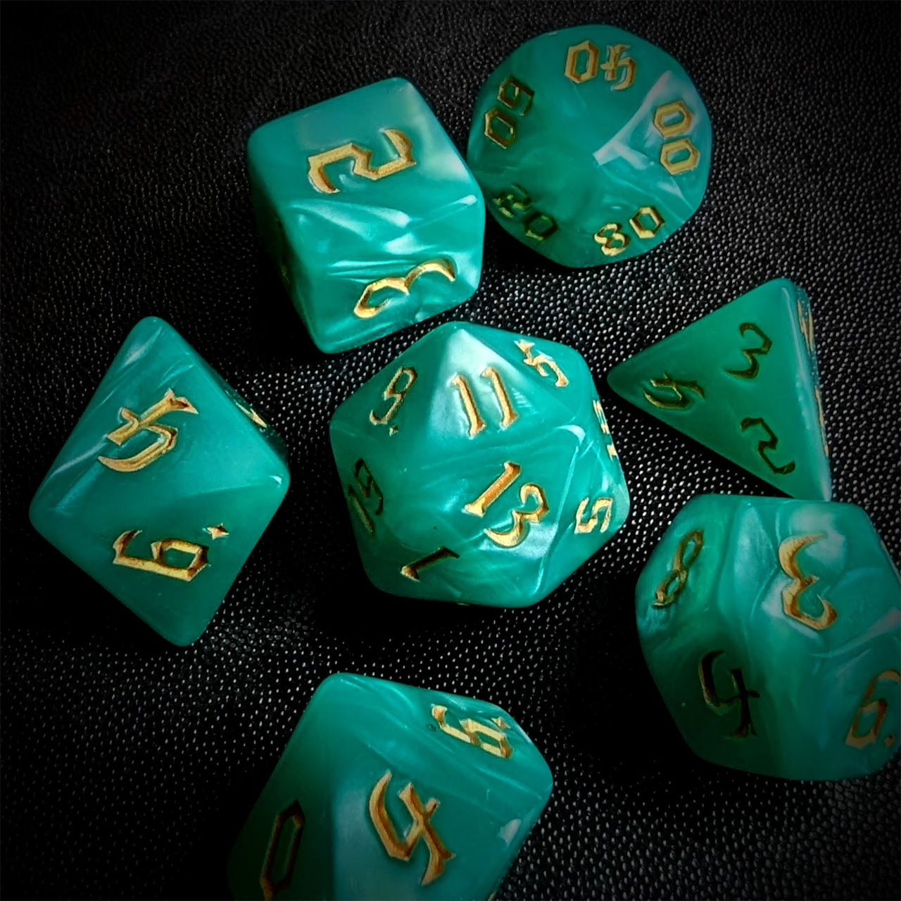 Teal Silk Acrylic - 7pcs RPG Full Dice Set Scatter