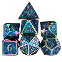 Thumbnail for Glitter Blue Enamel in Rainbow Metal - 7pcs RPG Dice Set