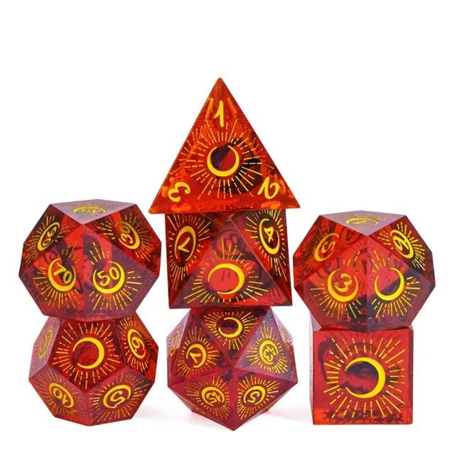 Moon on Clear & Red with Candy Sharp Resin - 7pcs RPG Dice Set