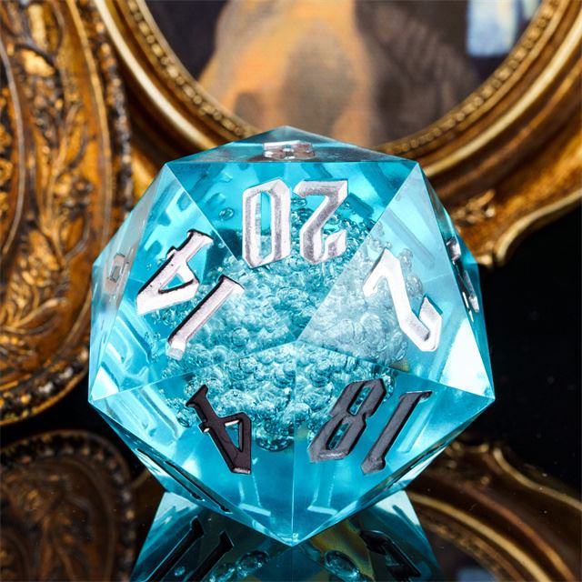 Bubbles in Clear & Blue Sharp Acrylic - D20 RPG Dice