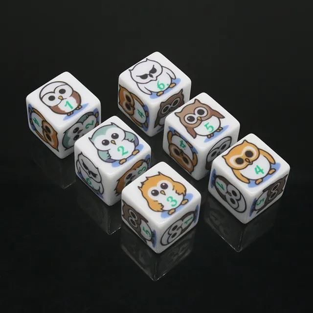 16mm White Owl Acrylic  - 6pcs D6 RPG Dice Set