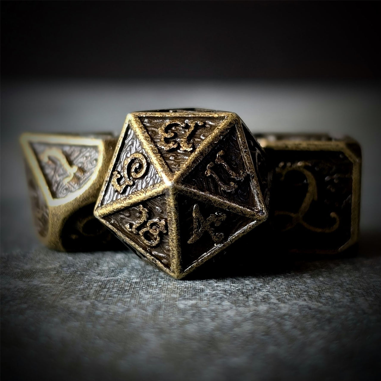 Bronze Metal with Dragon Font - 7pcs RPG Dice Set