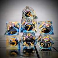 Thumbnail for 7pcs Dice Sharp Filled Liquid Gold Font Octopus Blue Clear