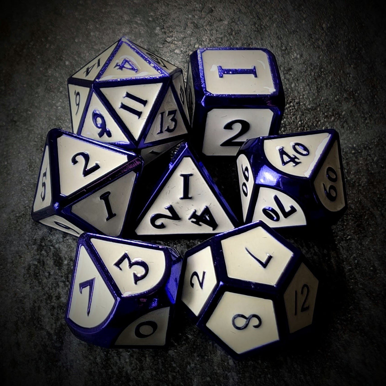 Purple & White Metal - 7pcs RPG Dice Set