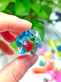 Thumbnail for Red, Blue & Green Flowers in Clear Filled Sharp Resin - 7pcs RPG Dice Set