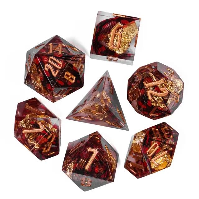 Foil Feather Black, Red & Clear Filled Sharp Resin - 7pcs RPG Dice Set