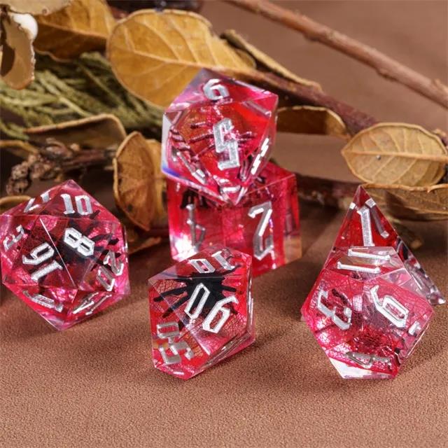 Spider in Clear & Red Filled Sharp Resin - 7pcs RPG Dice Set