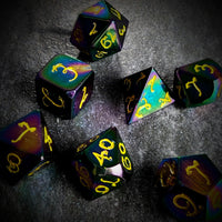 Thumbnail for Rainbow Metal with Yellow Dragon Font - 7pcs RPG Dice Set