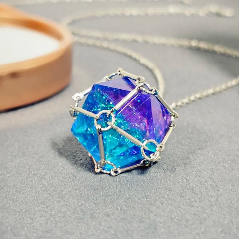 Blue & Purple with Silver Chain D20 Necklace