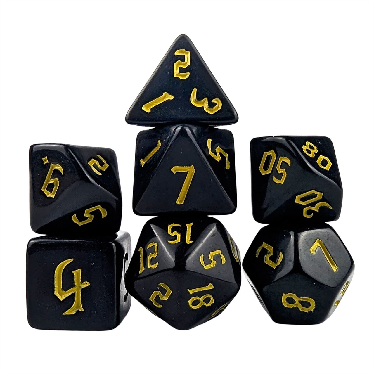 Yellow on Solid Black Acrylic - 7pcs RPG Full Dice Set White Stack