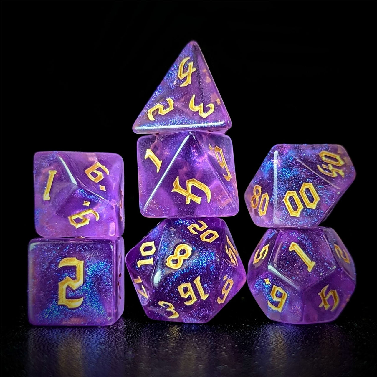 Glitter in Purple Acrylic - 7pcs RPG Full Dice Set