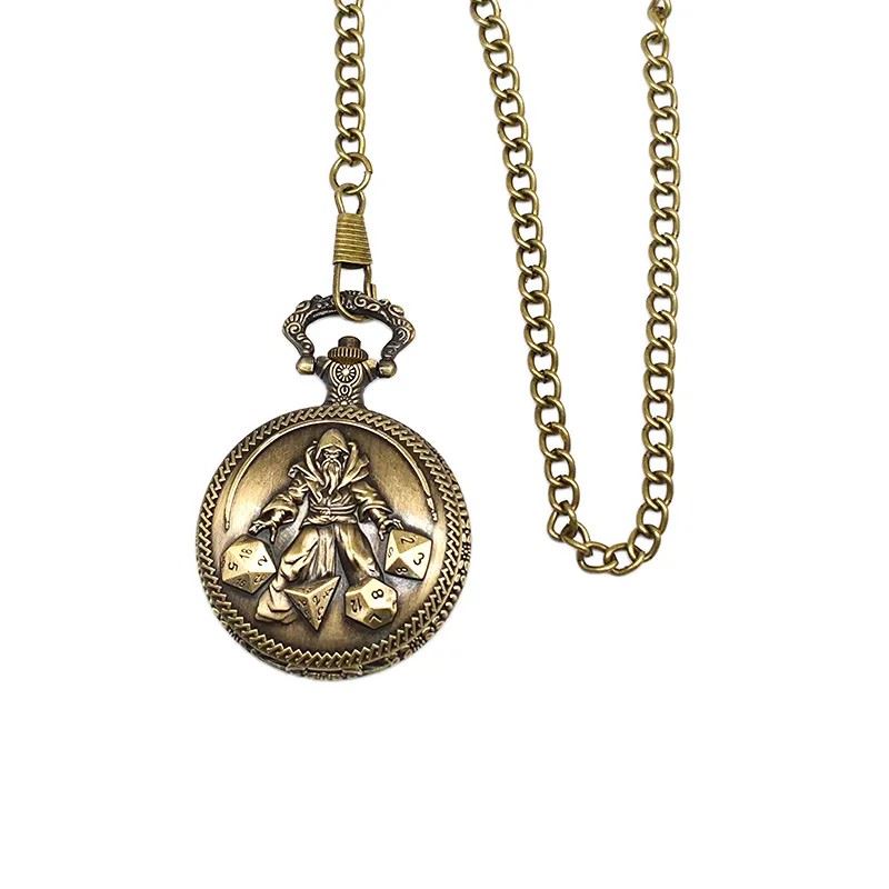 Wizard on Bronze Pocket Watch with Mini Dice - Pendant