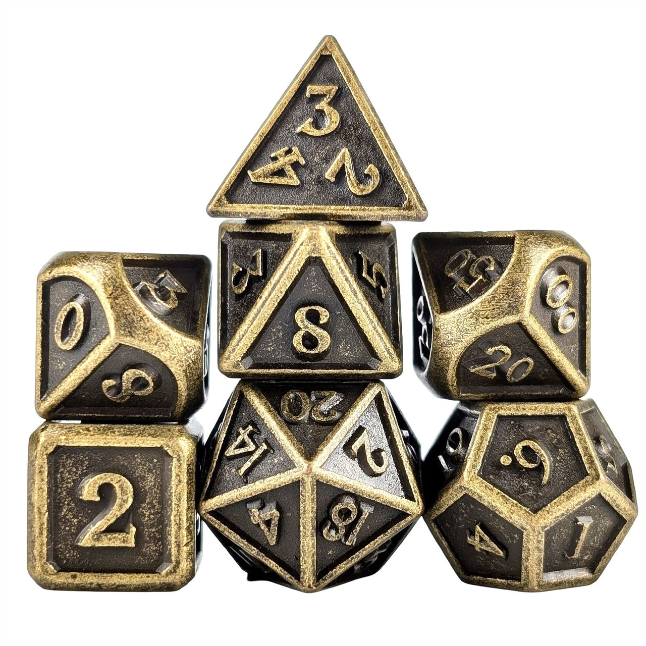 Brushed Worn Bronze Metal - 7pcs RPG Dice Set