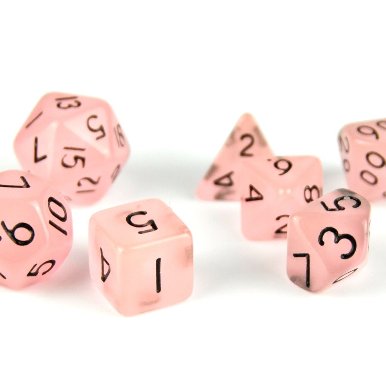 Glow in the Dark Pink Acrylic - 7pcs RPG Mini Dice Set