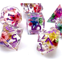 Thumbnail for Flowers in Clear Filled Sharp Resin - 7pcs RPG Dice Set