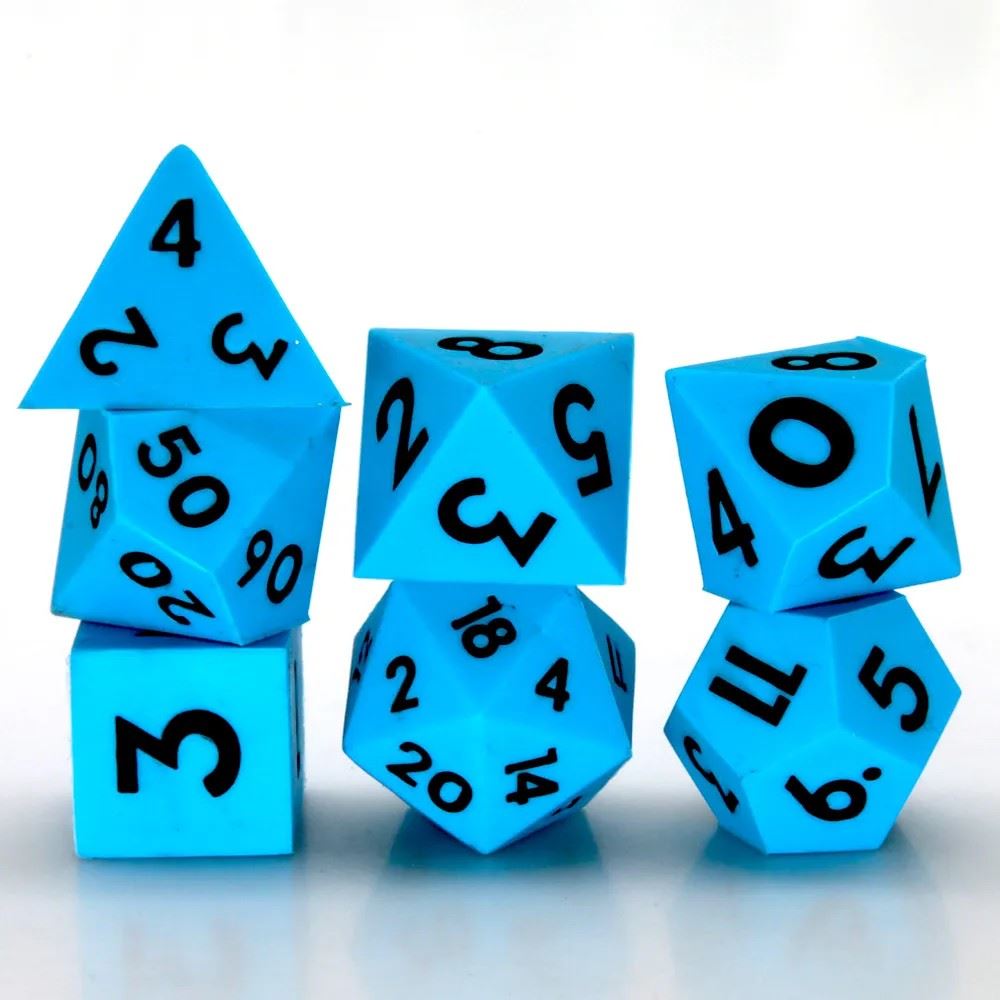 Black on Solid blue Silicone - 7pcs RPG Full Dice Set