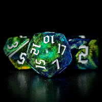 Thumbnail for Glitter in Blue & Yellow Acrylic - 7pcs RPG Full Dice Set Close