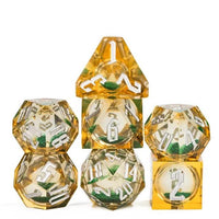 Thumbnail for Green Glitter in Yellow & Clear Liquid Filled Sharp Resin - 7pcs RPG Dice Set