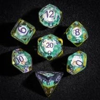Thumbnail for 7pcs Dice Resin Filled Purple Font Coffee Cup Green Yellow