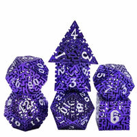 Thumbnail for 7pcs Dice Metal Hollow Maze White Font Purple