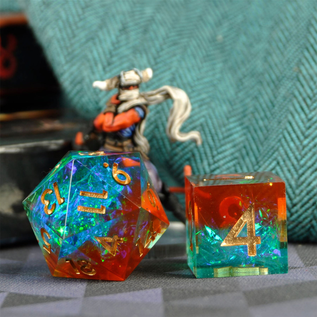 Candy in Cyan & Orange Sharp Resin - 7pcs RPG Dice Set