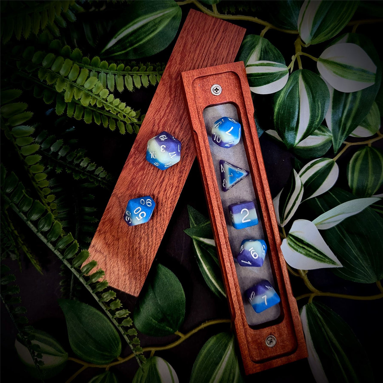 Layered Purple, White & Blue Resin - 7pcs RPG Full Dice Set