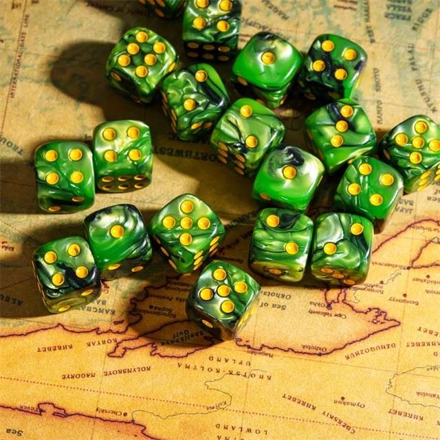 12mm Black & Green Acrylic - 10pcs D6 RPG Dice Set