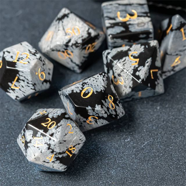 Frosted Black Snowflake Gemstone - 7pcs RPG Dice Set