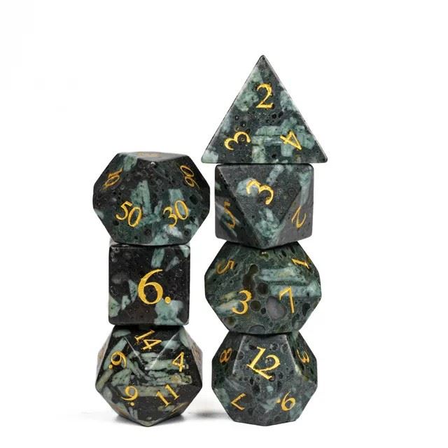 Green Grass Flower Jasper Gemstone - 7pcs RPG Dice Set