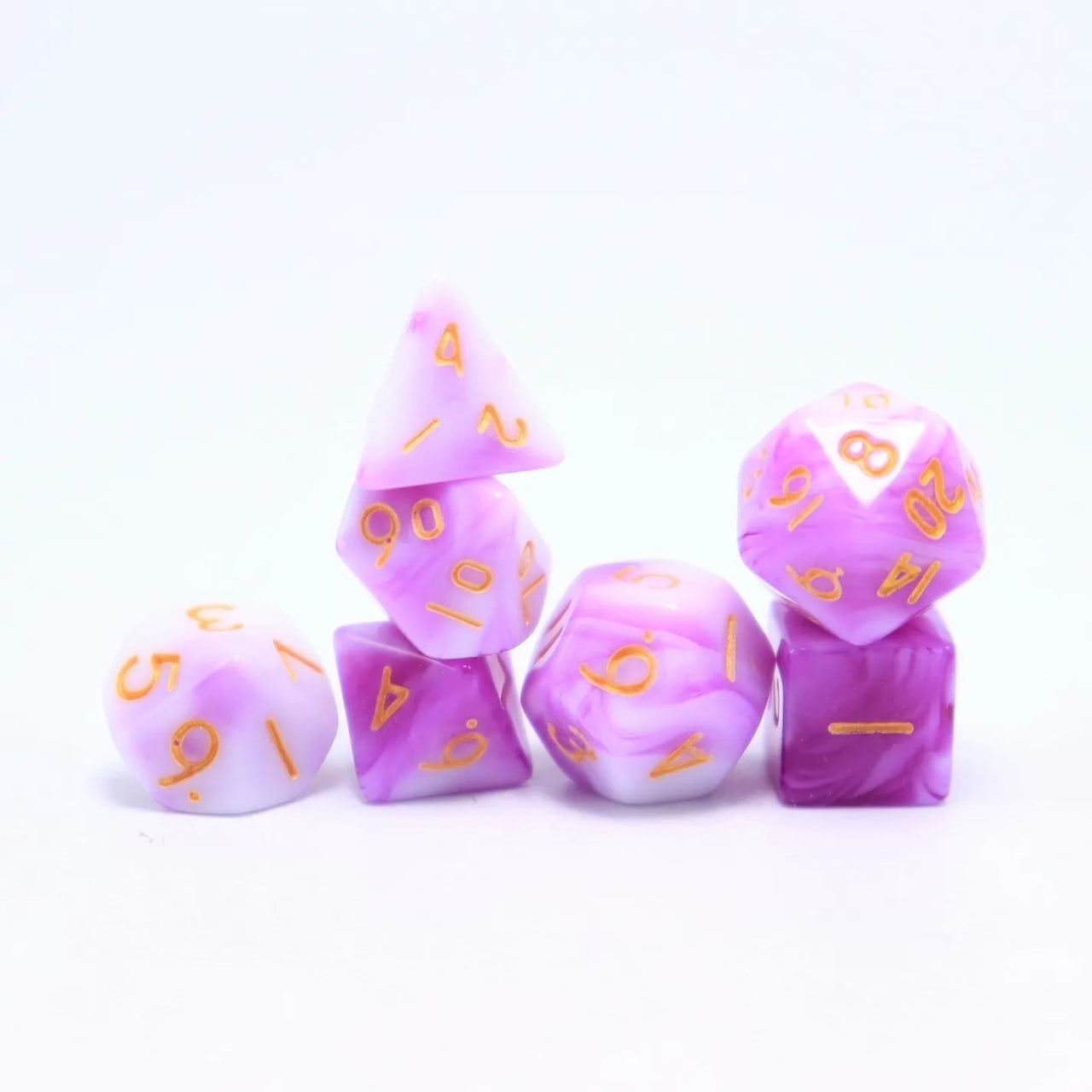 Blend of White & Purple Acrylic - 7pcs RPG Mini Dice Set