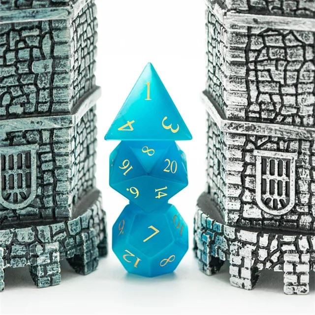 Sky Blue Cat Eye Gemstone - 7pcs RPG Dice Set