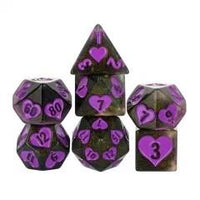 Thumbnail for 7pcs Dice Resin Pattern Hearts Purple Font Black