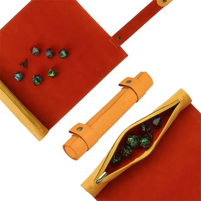 Orange Velvet PU Leather Roll & Tray - Dice Storage