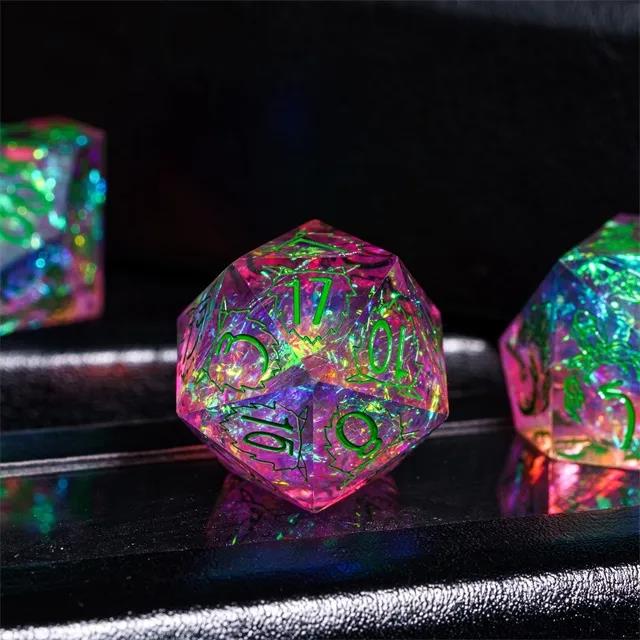 Beasts on Clear & Pink with Candy Sharp Resin - 7pcs RPG Dice Set