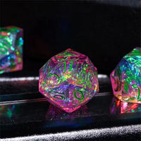 Thumbnail for Beasts on Clear & Pink with Candy Sharp Resin - 7pcs RPG Dice Set